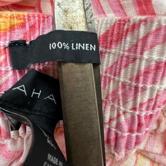 Tahari Womens Linen Pants Size L Cropped Boho Tropical Vacation Resort‎ Cruise - Picture 4 of 9